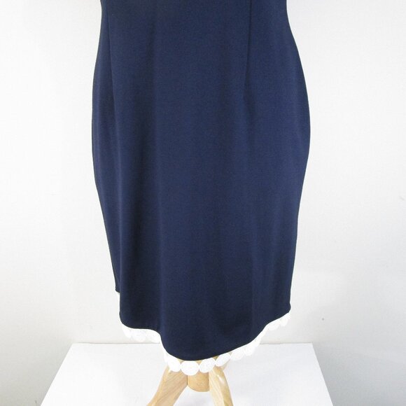Talbots Plus Size Navy Blue White Lace Trim Short Sleeve Sheath Dress 16 - Picture 3 of 11